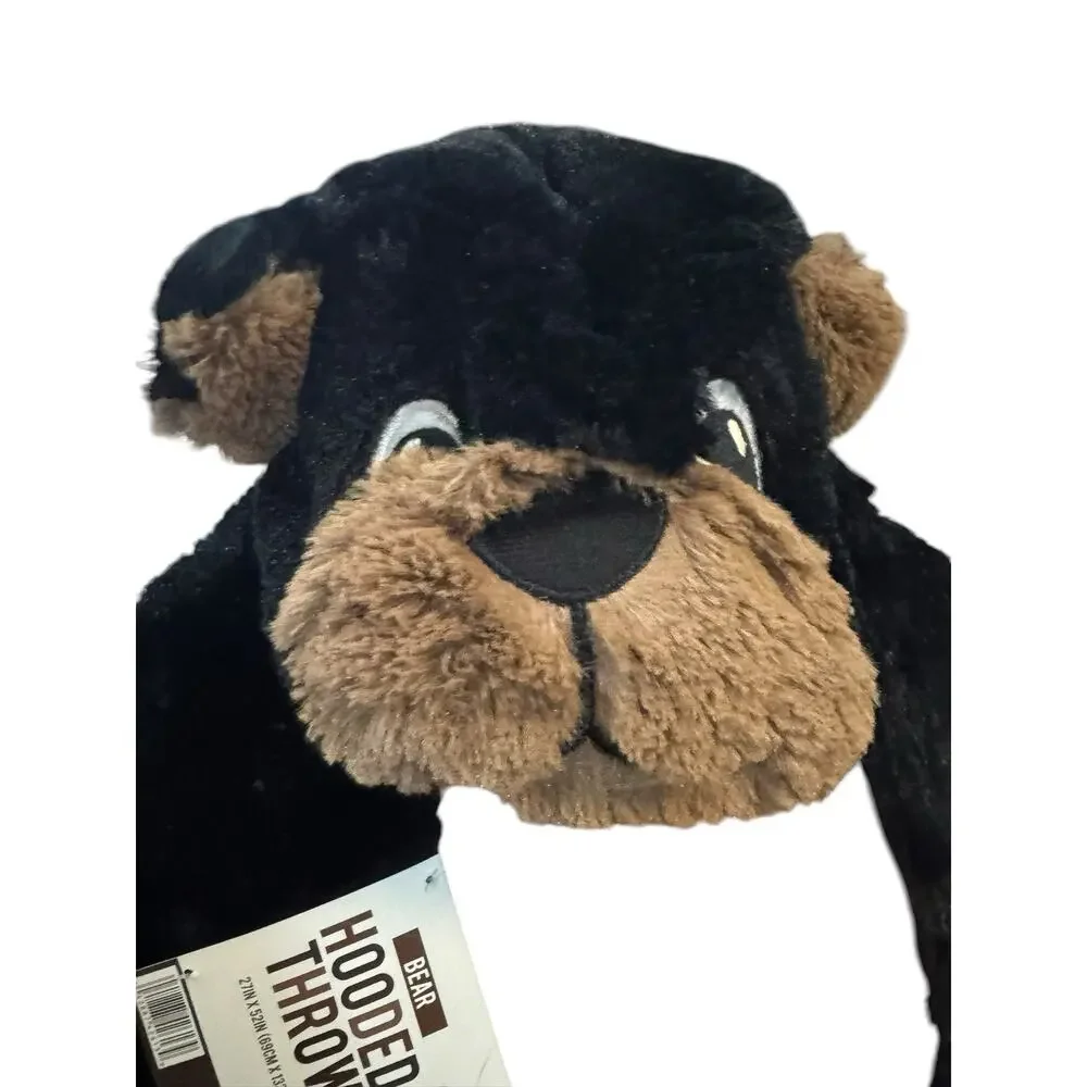 Black Bear Hooded Animal Throw 27”x 52” Child Size Fuzzy Soft Blanket